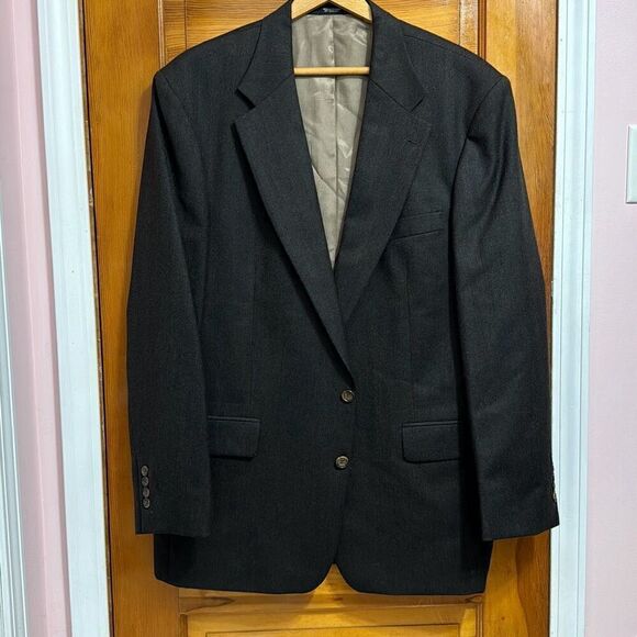 Oscar De La Renta Signature Charcoal Two Button Wool Blazer 44L - Picture 1 of 6